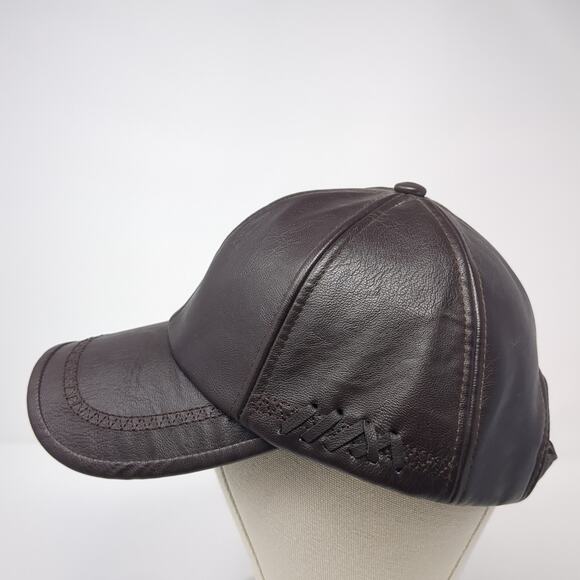 Fashion Style Baseball Cap Brown One Size Adjustable Faux Leather 6 Panel Blank - Picture 3 of 9